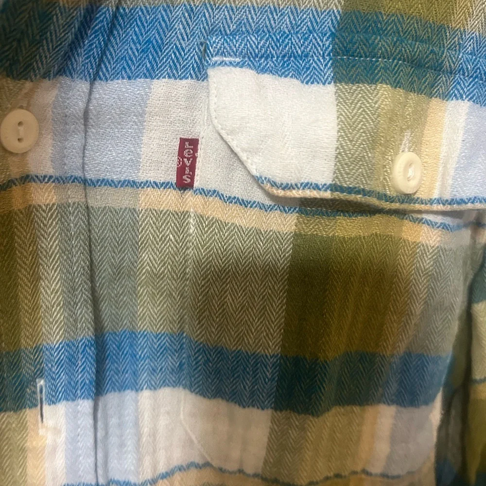 Levi's Jackson Worker Plaid Flannel Shirt Green Blue Men's SizeSRelaxed Fit 0160
